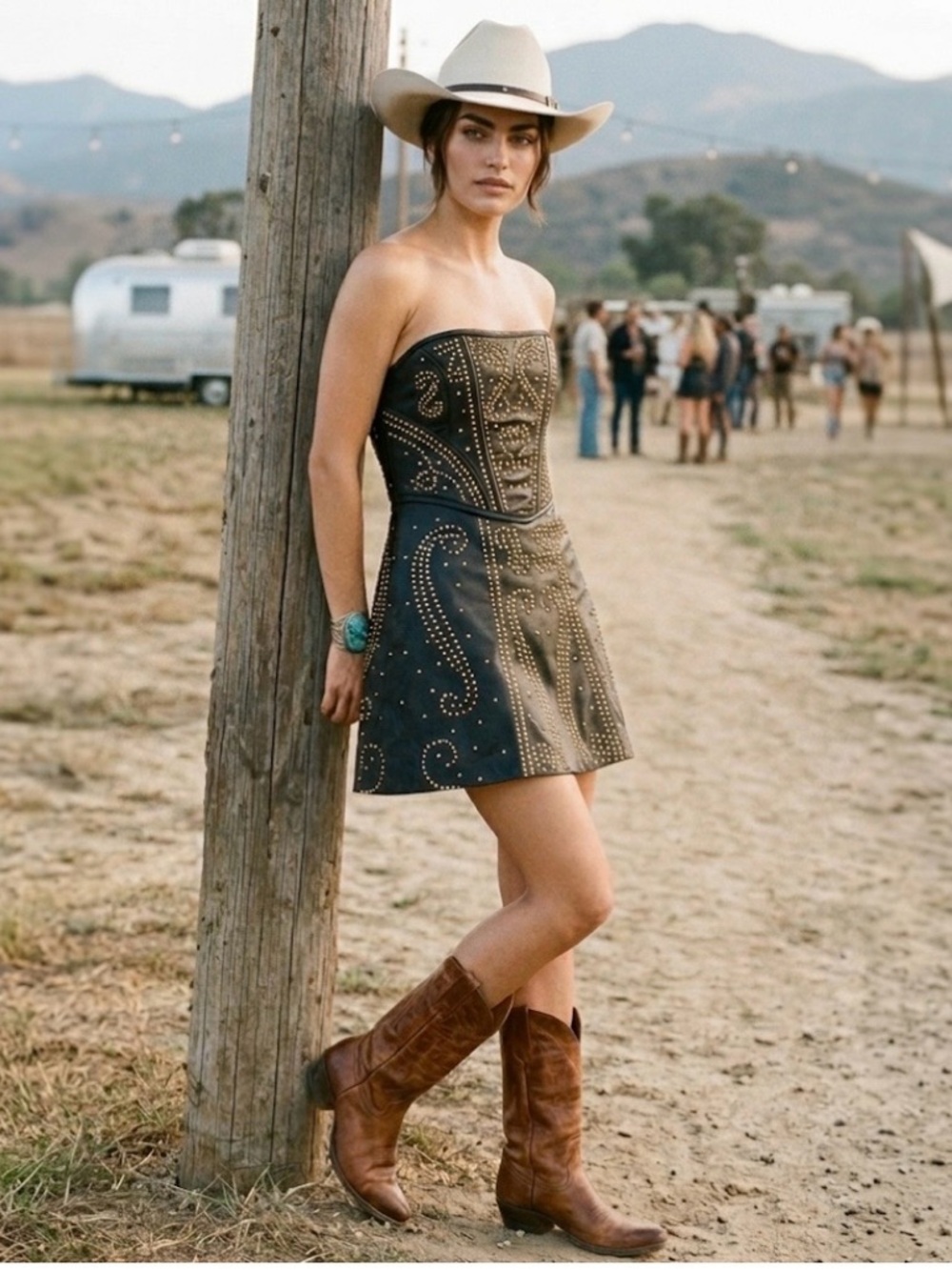NWT Understated Leather x Boot Barn Studded Leather Strapless Mini Dress M
